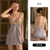 Camisón de Noche Sexy para Mujer con Escote Profundo en V, Acolchado, Push-Up, Espalda Descubierta, Color Rosa, con Bata de Atar, Set para el Hogar P3169