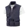 Chaleco multibolsillo transfronterizo para fotografía de ocio al aire libre, chaleco de secado rápido, impermeable, transpirable, color sólido, cuello superior