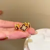 Anillo Abierto de Flor con Goteo de Aceite Chapado en Oro Real de 18K Circonita Estilo Vintage Anillo para Dedo Índice Joyería de Lujo Ligero de Gama Alta