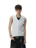 Colete com Capuz Meio Zíper Cor Sólida Retro Americano Masculino Verão Design com Senso de Estilo Nicho Solto Versátil Sem Mangas