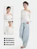 Camiseta de Manga Larga de Lino Lyocell con Estampado de Gotas de Lluvia para Mujer, Verano Delgada Holgada Transpirable Adelgazante Color Sólido Simple Casual