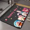 Alfombra de Baño de Oso Fresa de Dibujos Animados Barro de Diatomeas Absorbente de Agua Antideslizante Secado Rápido Felpudo Resistente a la Suciedad Felpudo para Puerta de Entrada Fácil de Limpiar