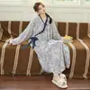 Bata con Almohadillas para el Pecho para Mujer, Pijama de Manga Larga para Primavera y Otoño, Tirantes de Kimono, Dulce Bata de Algodón Nube de Longitud Media Holgada