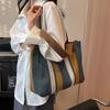 Bolsa de Lona de Grande Capacidade, Bolsa de Ombro Casual Feminina Estilo Coreano, Listras Verticais, Bolsa Tote Feminina Versátil de Nicho para o Dia a Dia