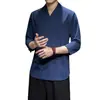Camiseta de Manga Corta de Algodón y Lino para Hombre Estilo Chino 2025 Casual Retro Japonés Talla Grande Camiseta de Lino Color Sólido Hombre