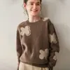 Suéter Básico de Punto Jacquard de Cachemira de Peso Pesado para Mujer, Corte Holgado, Adelgazante, Suéter Pulóver Grueso para Usar en Capas en Otoño e Invierno