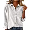 Camisa de Pana Transfronteriza 2026, Color Sólido, Cuello Campana, Chaqueta Casual Abotonada, Nueva Ropa de Mujer Europea y Americana para Otoño/Invierno en Amazon
