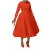 N8128 Roupa Feminina para Exportação 2025 Outono e Inverno Novo Estilo Elegante Cor Lisa Gola Redonda Manga Longa Costas em Faca Bainha Ampla Vestido