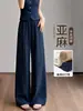 Calça pantalona azul marinho de linho Tencel para mulheres, calça fina de verão em seda gelada, algodão-linho, solta, modeladora, com caimento, calça casual