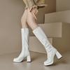 32--46 Botas Femininas de Cano Alto Outono e Inverno Novas Sola Grossa Salto Grosso Salto Alto Zíper Lateral Dourado Prata Botas Longas Transfronteiriça
