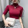 Modal 2026 Otoño Nuevo Estilo Ajuste Delgado Cuello Medio Alto Media Manga Estilo Coreano Versátil Verano Camiseta de Manga Corta para Mujer