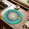 Esterilla Drenante Redonda de Tierra de Diatomeas tipo Mandala, Esterilla de Encimera de Cocina Estilo Exótico, Esterilla Antideslizante Absorbente de Agua, Esterilla para Control de Agua de Vajilla