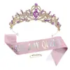 Tiara de Noiva Retrô Coroa Faixa de Cabelo Cinto de Etiqueta Simples Coroa de Aniversário para Menina de Dezoito Anos Conjunto de Alça de Ombro