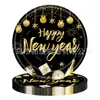 Fiesta de Nuevo Modelo Transfronteriza 2027 Año Nuevo Fondo Negro Chapado en Oro Suministros de Decoración para Fiesta Servilletas de Papel Mantel Vajilla Set de Arreglo