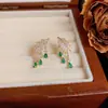 Brincos de Franja Folha Verde Gota d'Água com Zircônia Integral Nova Moda de Verão Exquisitos Versáteis Super Brilhantes para Mulheres