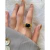 562 Estilo coreano INS nicho diseño de lujo ligero versátil paso a paso anillo de escalera de ágata negra plata de ley S925 femenino