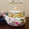 Tetera de Esmalte Engrosado, Hervidor de Agua, Cocina de Inducción, Cafetera para Té de la Tarde Francés, Tetera de Flores Retro, Olla para Medicamentos