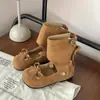 Botas femininas de cano médio estilo coreano 2025 outono novo sapatilhas removíveis com laço para meninas botas infantis