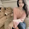 Suéter de Punto con Cuello en V Retorcido para Mujer, Estilo Perezoso, Corte, Holgado, Corto, que Muestra el Ombligo, de Manga Larga, para Otoño e Invierno, Rejuvenecedor, Top Casual Versátil