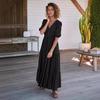 Saia popular transfronteiriça europeia e americana high-end feminina de decote V botão vestido rendado elegante de alta qualidade estilo francês