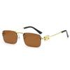 Gafas de Sol de Moda Retro Cuadradas sin Montura con Borde Cortado Europeas y Americanas, Patilla con Letras de Tendencia, Gafas para Caminar Junto al Mar