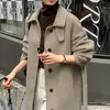 Casaco Longo de Lã com Gola Alta, Botões Únicos e Cinto, Temperamento Chic Retro Coreano, High-End, Estilo Outono/Inverno Feminino