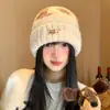Gorro de Punto Estilo Japonés con Patrón de Oso para Mujer, Gorro Cálido de Invierno con Orejeras que Hace que la Cara Parezca Más Pequeña