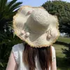 Sombrero de Sol Tulipán con Flecos de Rafia Estilo Fresco y Sencillo para Mujer, Sombrero de Paja con Protección Solar para Vacaciones en la Playa de Verano