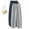 Calça Casual Versátil de Cintura Elástica com Cordão, Perna Larga, para Mulheres, Estilo Novo Primavera 2026, Caimento Fluido, Emagrecimento, Solta, Reta, Calça Curva