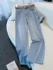 Diseño Strass Jeans Sueltos para Mujer Primavera y Verano Nueva Moda Casual Pantalones de Pierna Recta Cintura Alta Pantalones de Pierna Ancha
