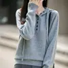 Suéter de tricô de lã floral com capuz estilo francês para mulheres, suéter de puxar, novo e estiloso hoodie quente para base 2026