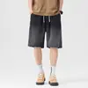 Shorts jeans Tencel leve de verão para homens, calça reta solta de comprimento médio, shorts casuais estilo americano com degradê para meninos