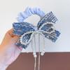 Tiara de Laço em Jeans Princesa Crianças Grampo de Cabelo Menina Pequena Faixa de Cabelo com Pérolas Corda de Cabelo para Meninas Elástico que Não Machuca o Cabelo