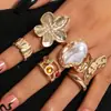 Anillo Abierto Floral de Alto Gama de Venta Caliente Transfronteriza para Mujeres con Diseño Vintage Anillo Geométrico Barroco