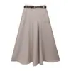 Falda retro estilo Hong Kong de línea A con cinturón para mujer, nueva moda otoño e invierno, falda larga versátil simple de retazos con doble bolsillo