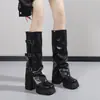 Botas de cavaleiro estilo britânico, coleção outono 2026, novas botas longas com sola grossa e salto grosso para mulheres, apresentando um design retrô de fivela de cinto