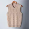 Chaleco de Punto Grueso Jacquard 100% Lana Pura para Hombre Otoño e Invierno Nuevo Chaleco de Lana Rayado para Hombre