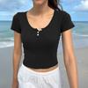 Kaikuo Comercio Transfronterizo 2026 Primavera/Verano Nuevo Top Camiseta de Manga Corta para Mujer Y2K Ceñido a la Cintura con Botones y Costilla