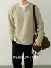 [Sensación Perezosa y Relajada] Textura de Cuadros Falso Dos Piezas Camiseta Holgada de Manga Larga para Hombre Hombros Descubiertos Cuello en V Otoño Sentido de Alta Gama