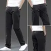 Calças casuais italianas cinza claro para homens, calças masculinas de verão finas, folgadas, de perna reta, calças compridas elásticas versáteis para negócios