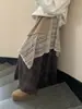 Saia de Lã Escovada com Patchwork de Renda e Xadrez para Mulheres, Nova Saia Midi de Cintura Alta em Linha A para Outono e Inverno