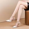 Zapatos de Tacón Alto de Moda 2025 con Tacones de Aguja, Zapatos Individuales Tachonados, Zapatos Versátiles de Punta para Mujer, Sandalias de Punta Cerrada con Correa al Tobillo para Mujer