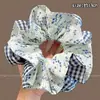 Scrunchie Floral de Cetim Azul com Bolinhas para Mulheres, Prendedor de Cabelo de Coque de Alta Qualidade, Acessório para Rabo de Cavalo Baixo