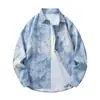 Nova Camisa de Manga Longa Outono 2026 para Homens, Moderna, Confortável, Versátil, Camisa Casual com Padrão de Pintura a Tinta, Corte Amplo