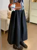 Falda Media de Lana Gris Oscuro para Mujer Otoño Invierno Nueva Falda de Campana Acampanada Retro Cintura Alta Cubre Caderas Adelgazante Falda Versátil