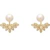 Aretes de Zirconia Micro-pavimentados con Forma de Pétalo Aretes Temperamentales de Socialité Perla Nicho de Lujo Ligero Elegantes Aretes Dos Formas de Usar Aretes de Botón con Aguja de Plata
