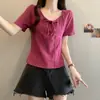 Camiseta de algodón 210g talla grande diseño de chica regordeta manga corta mujer retro francés espina de pescado ajustada corta chaqueta rejuvenecedora