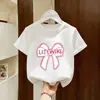 Camiseta Infantil Verão Roupa Tendência 2026 Novo Estilo para Crianças Maiores, Estilosa Blusa de Verão com Gola Redonda e Manga Curta para Meninas