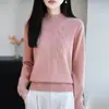 Nuevo suéter de punto jacquard 100% algodón para otoño e invierno para mujer, engrosado, cálido, holgado, cuello semi alto, prenda básica