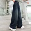 Pantalones de forro polar para niña para otoño e invierno 2026, dulces pantalones vaqueros de pierna ancha estilo coreano con un lazo en el bolsillo trasero para niñas mayores